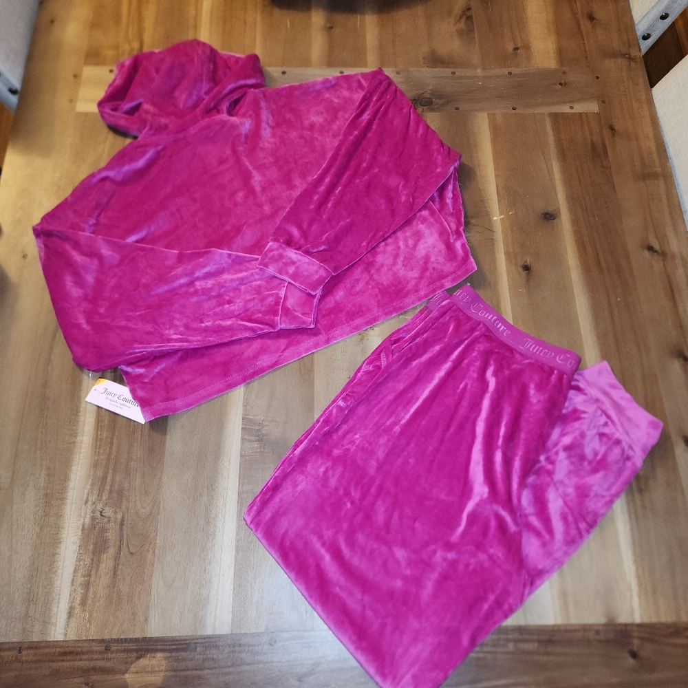 Juicy Couture XL cherry rose velour hooded cropped pants  sleepwear set nwt - Picture 2 of 4